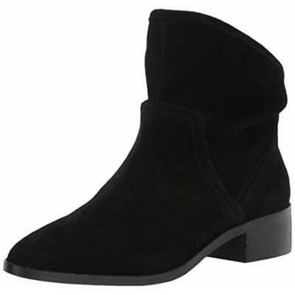 Lucky Brand Women's EUC Black Suede Lollin Angled Slouch Stacked Booties Sz 7.5 - Picture 1 of 9